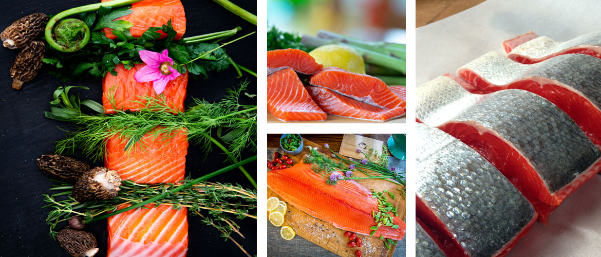 Salmon Recipes - Salmon Filet on Cutting Board with Fruit and Herbs