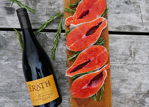 Cedar Planked Salmon Steaks with Bottle of Pinot Noir