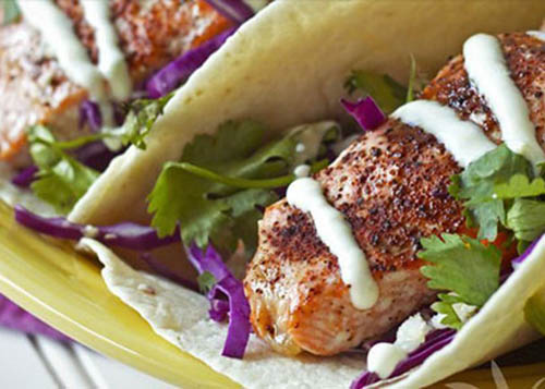 Salmon Tacos with Cilantro and Sauce